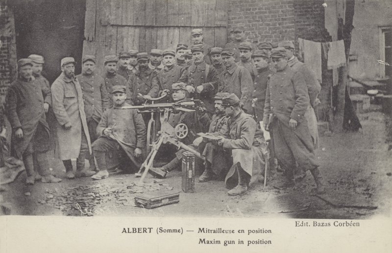 Maxim gun in position, Albert, Somme, First World War (b/w photo) 作者 法国摄影师