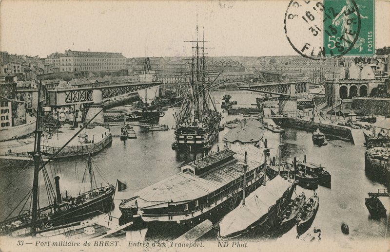 在布雷斯特，法国的军事口岸。明信片于1913年寄出。 作者 法国摄影师