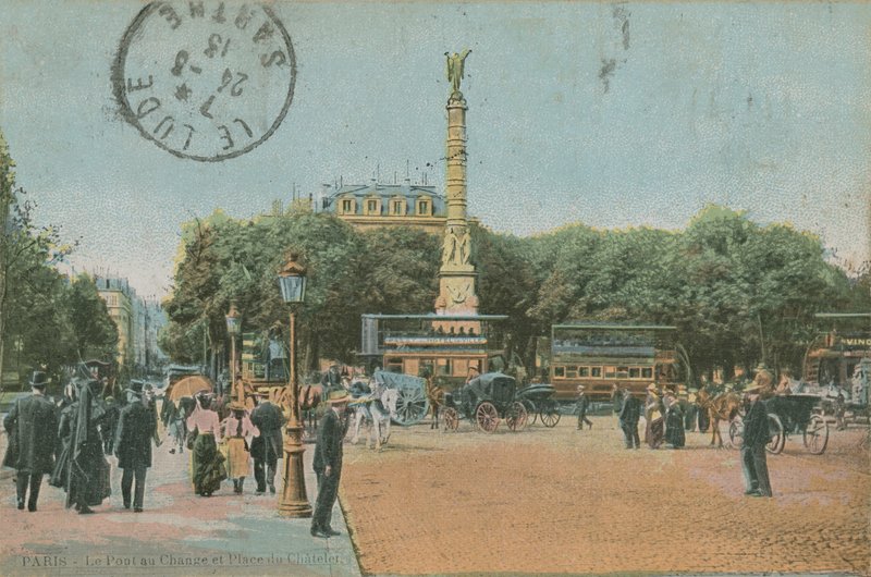 巴黎 -  Pont au Change和Place du Chatelet。明信片于1913年寄出。 作者 法国摄影师