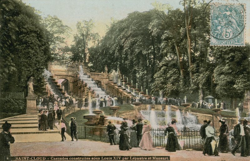Saint-Cloud  -  Lepautre和Mansart在路易十四下建造的瀑布。由Antoine Le Pautre和Jules Hardouin Mansart为纪念路易十四而建造的瀑布。明信片于1913年寄出。 作者 法国摄影师