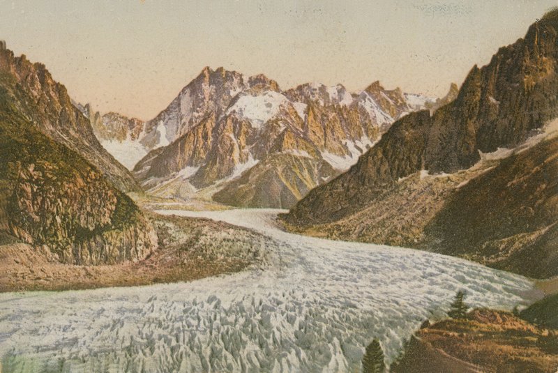 山和冰川风景看法。明信片于1913年寄出。 作者 法国摄影师