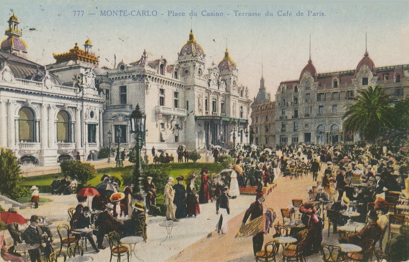 巴黎咖啡馆的露台，Place du Casino，蒙特卡洛。明信片于1913年寄出。 作者 法国摄影师