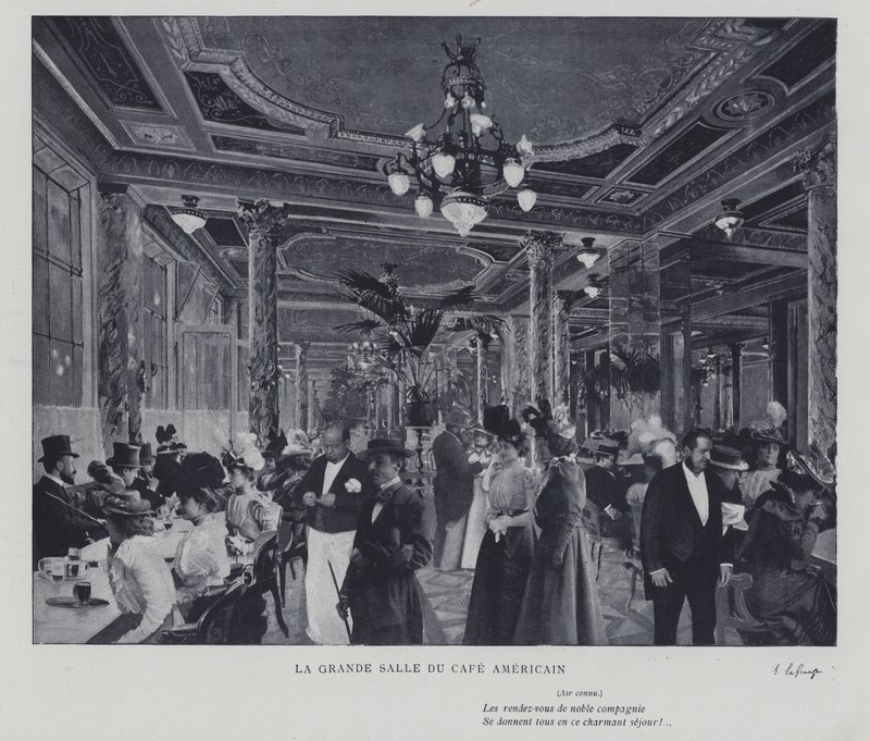 The great hall of the Cafe Americain, Paris (b/w photo) 作者 法国摄影师