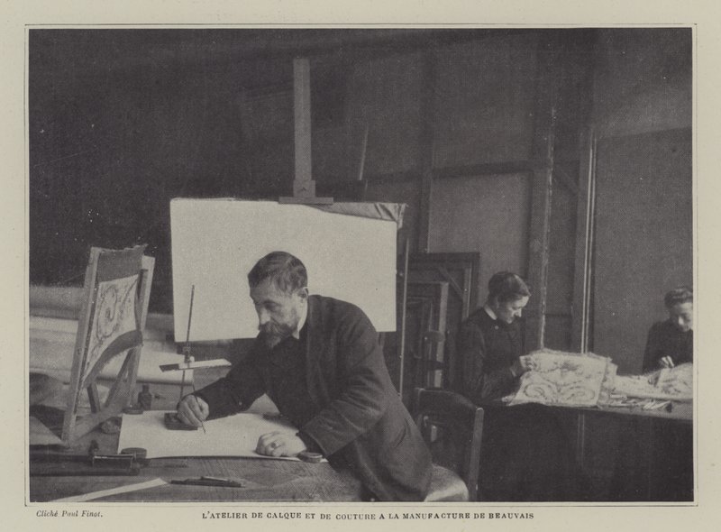 法国 Beauvais Tapestry Manufacture 的追踪和缝纫车间（黑白照片） 作者 法国摄影师