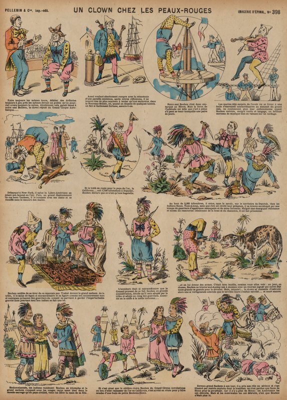 美洲原住民中的小丑（彩色版画） 作者 法语学校