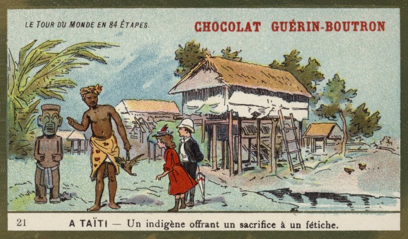 A native offering a sacrifice to an idol, Tahiti (chromolitho) 作者 法语学校