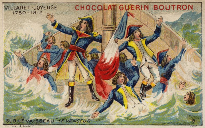 Admiral Villaret de Joyeuse on board his sinking ship Vengeur du Peuple (chromolitho) 作者 法语学校