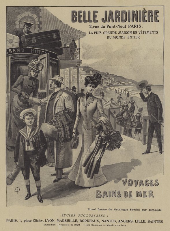 Advertisement for the Belle Jardiniere clothing store, Paris (litho) 作者 法语学校
