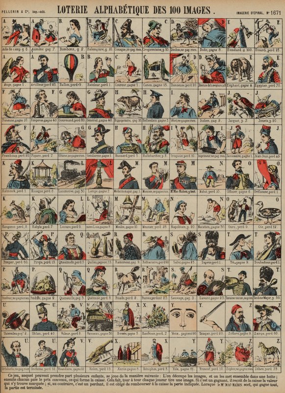 Alphabetical lottery of a hundred images (coloured engraving) 作者 法语学校