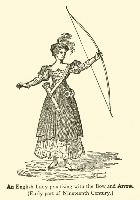 An English Lady practising with the Bow and Arrow, Early part of Nineteenth Century (engraving) 作者 法语学校