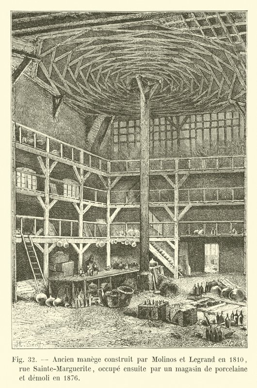 1810年由莫利诺斯和罗格朗建造的旧manege，Sainte-Marguerite街，1876年由瓷器和demoli商店占领 作者 法语学校