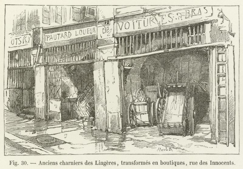 老群坟墓Lingeres，变成商店，rue des Innocents 作者 法语学校