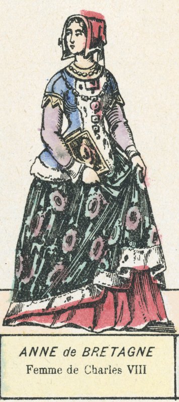 Anne de Bretagne, Femme de Charles VIII (coloured engraving) 作者 法语学校