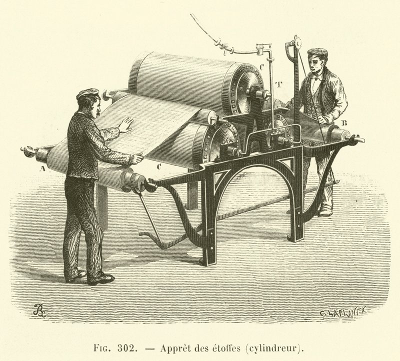 Appret 给 etoffe，cylindreur （雕刻） 作者 法语学校