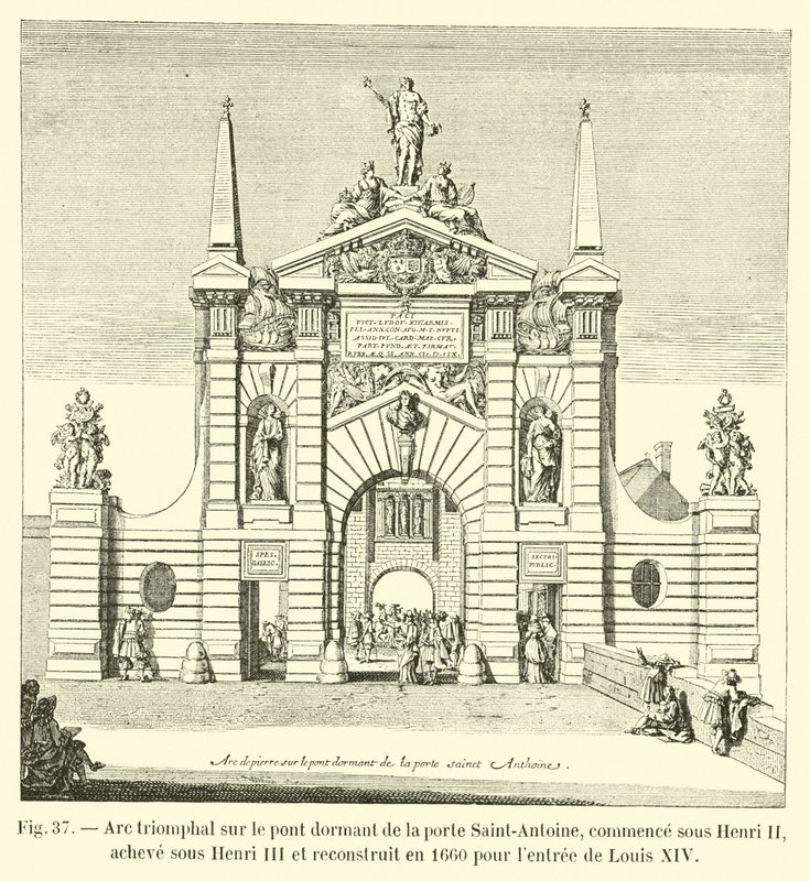Porte Saint-Antoine睡觉桥上的凯旋门，始于亨利二世，在亨利三世的统治下完成，并于1660年重建为路易十四的入境 作者 法语学校