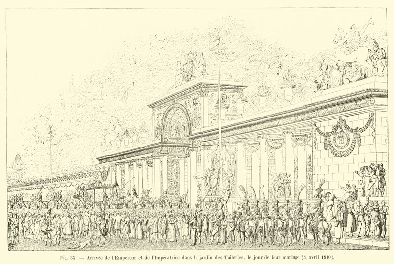 1810年4月2日结婚那天，皇帝和皇帝到达杜乐丽花园 作者 法语学校