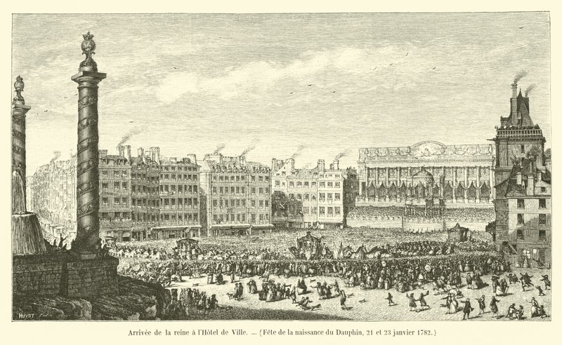 1782年1月21日和23日，在Dauphin出生的盛宴上，女王抵达了Hotel de Ville酒店 作者 法语学校