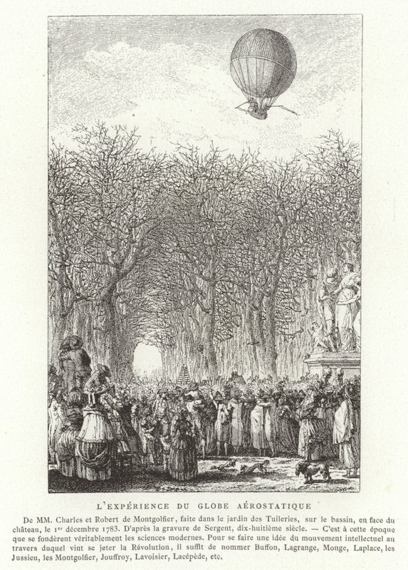1783年12月1日，巴黎Montgolfier Brothers Aerostatic Globe的上升 作者 法语学校