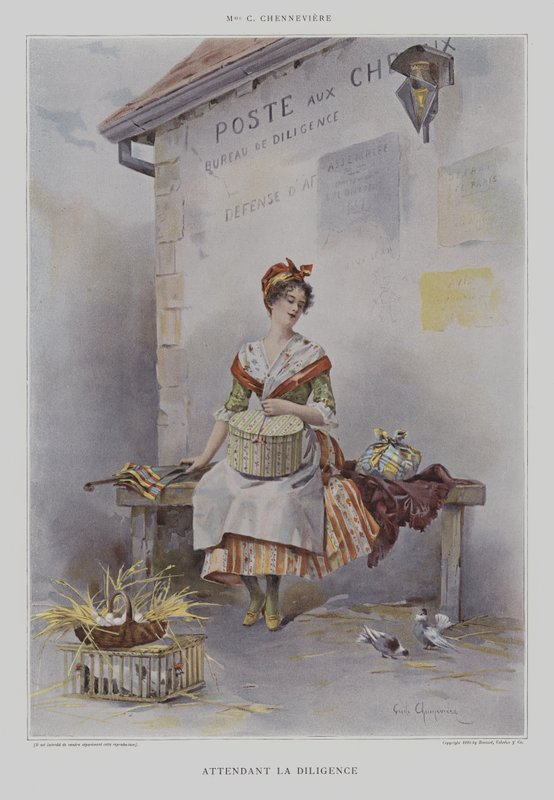 Attendant la Diligence (Waiting for the Stagecoach) (colour litho) 作者 法语学校