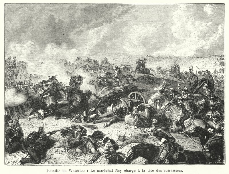 Bataille de Waterloo, Le marechal Ney charge a la tete des cuirassiers (engraving) 作者 法语学校