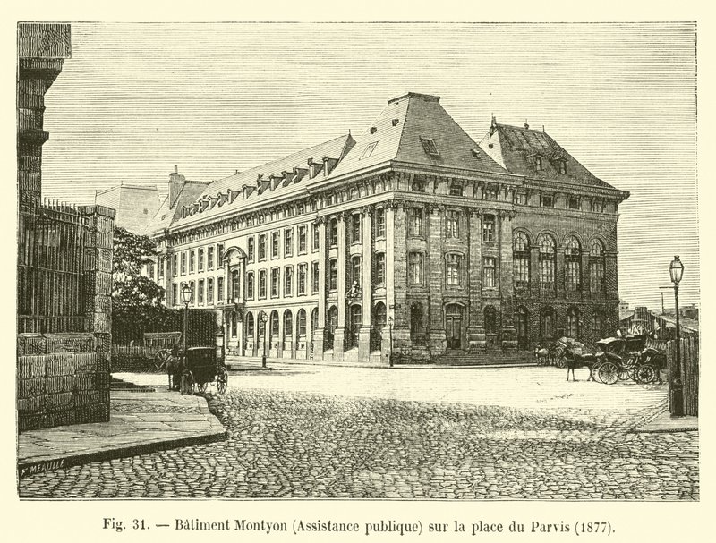 1877年在Place du Parvis建造Montyon公共援助 作者 法语学校