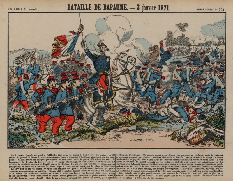 Bapaume 之战，普法战争，1871 年 1 月 3 日（彩色版画） 作者 法语学校