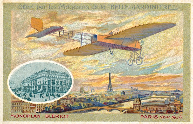Bleriot monoplane and a view of Paris showing the Pont Neuf (chromolitho) 作者 法语学校