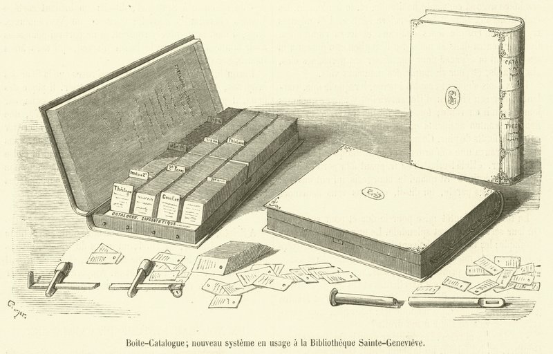 Box-Catalog，Bibliotheque Sainte-Genevieve 使用的新系统（雕刻） 作者 法语学校