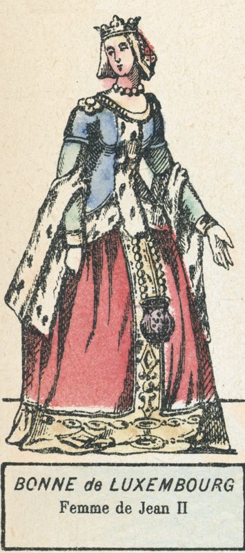 Bonne de Luxembourg, Femme de Jean II (coloured engraving) 作者 法语学校