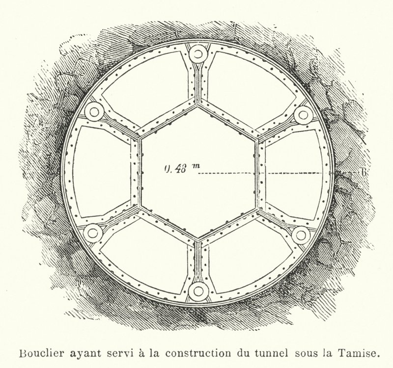 泰晤士河隧道建设中使用的盾牌（雕刻）。 作者 法语学校
