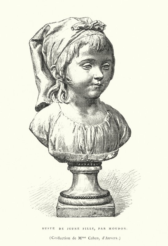 年轻女孩的半身像，由法国雕塑家Jean-Antoine Houdon创作，18世纪末或19世纪初（雕版画）。 作者 法语学校