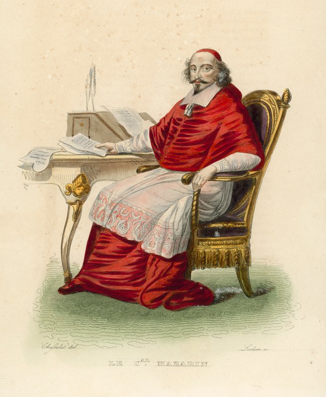 Cardinal Mazarin (coloured engraving) 作者 法语学校