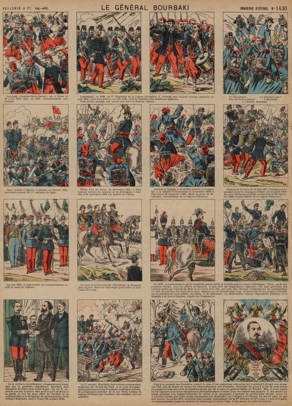 法国将军查尔斯·丹尼斯·布尔巴基 (Charles-Denis Bourbaki) 的职业生涯（彩色雕刻） 作者 法语学校