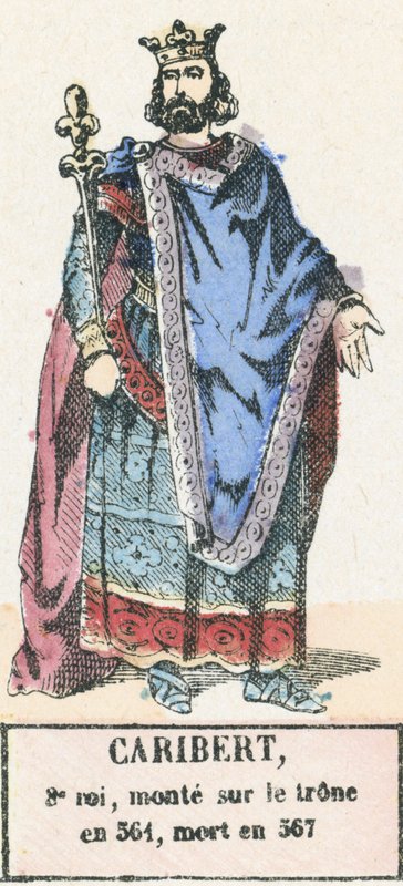 Caribert, 8e roi, monte sur le trone en 561, mort en 567 (coloured engraving) 作者 法语学校