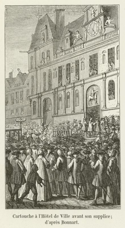 在他执行之前在Hotel de Ville的漩涡花饰; DAfter Bonnart 作者 法语学校