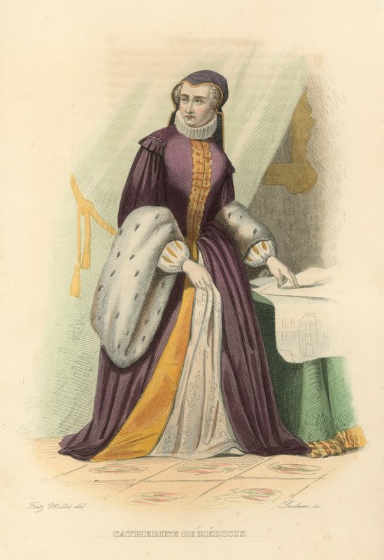Catherine de Medicis (coloured engraving) 作者 法语学校