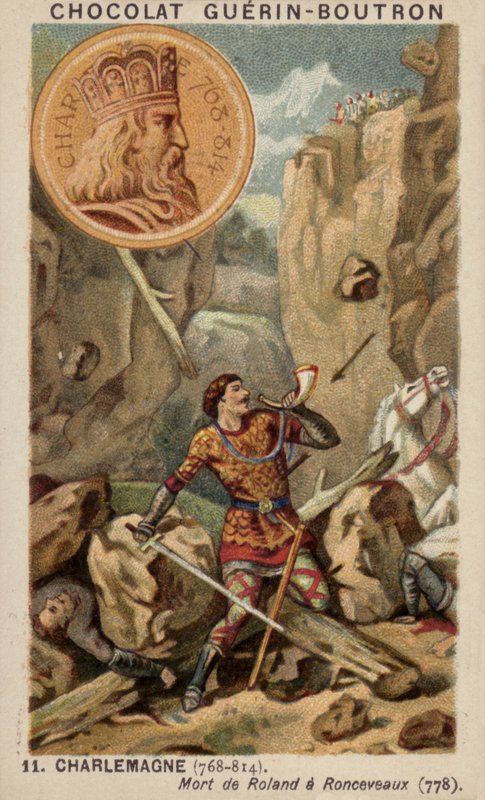 Charlemagne and the death of Roland at Ronceveaux, 778 (chromolitho) 作者 法语学校