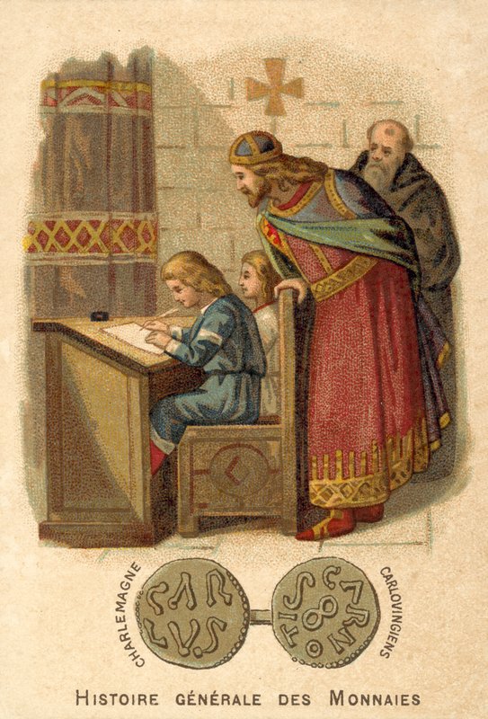 Charlemagne watching children writing at school (chromolitho) 作者 法语学校