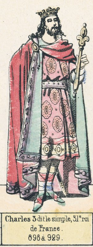 查理三世，法国第31任国王，898年至929年（彩色版画）。 作者 法语学校
