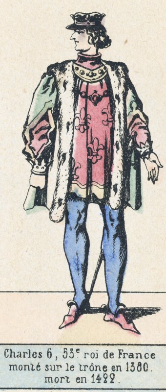 Charles 6, 53e roi de France, monte sur le trone en 1380, mort en 1422 (coloured engraving) 作者 法语学校