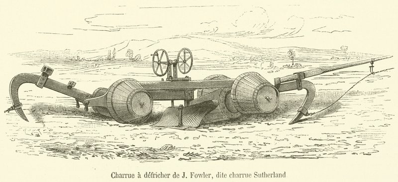 J Fowler 的清扫犁，称为 Sutherland 犁（雕刻） 作者 法语学校
