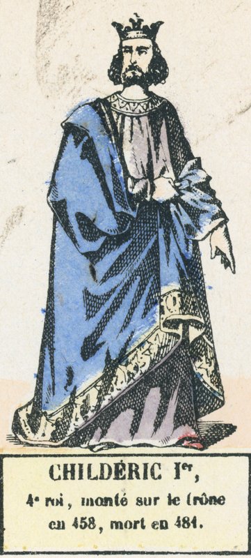 Childeric Ier, 4e roi, monte sur le trone en 458, mort en 481 (coloured engraving) 作者 法语学校