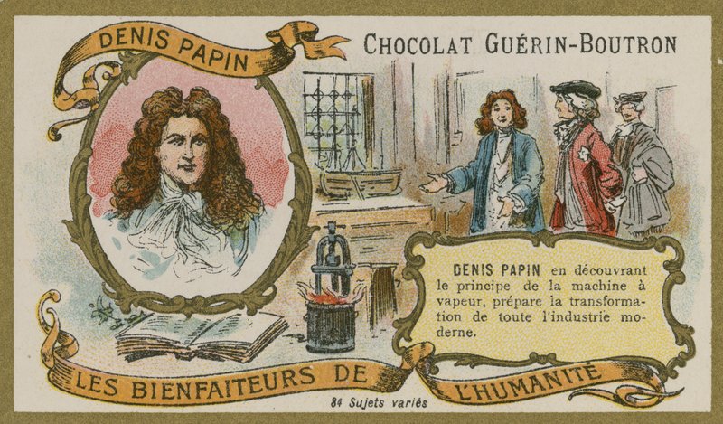 Guerin-Boutron巧克力贸易卡，Denis Papin 作者 法语学校