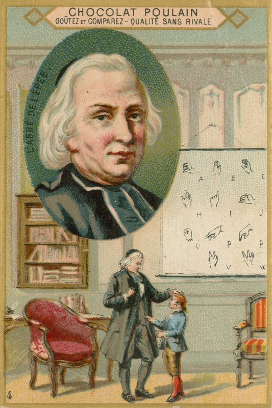巧克力小马驹贸易卡，Charles-Michel de l&39;Epee 作者 法语学校