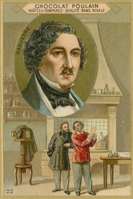 巧克力马驹贸易卡，Louis Daguerre 作者 法语学校
