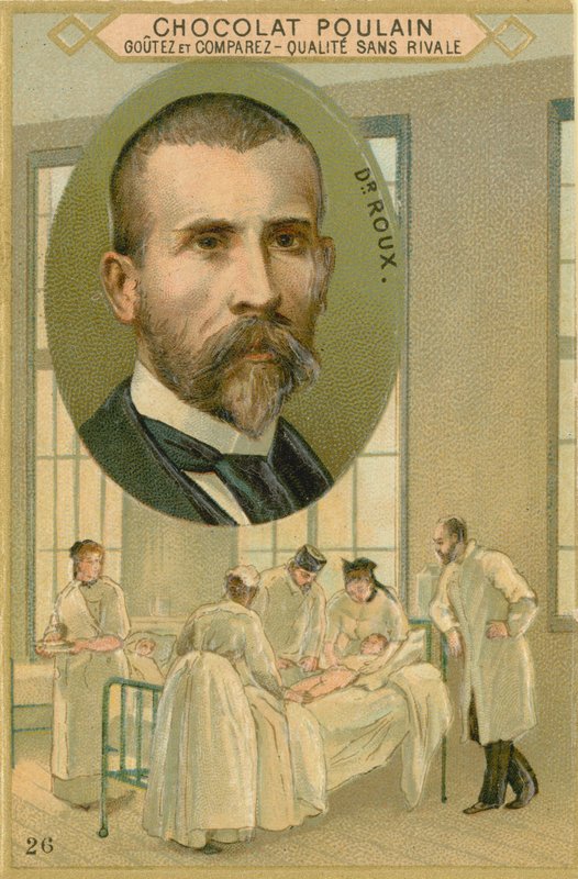 Chocolate Poulain交易卡，Pierre Paul Emile Roux 作者 法语学校