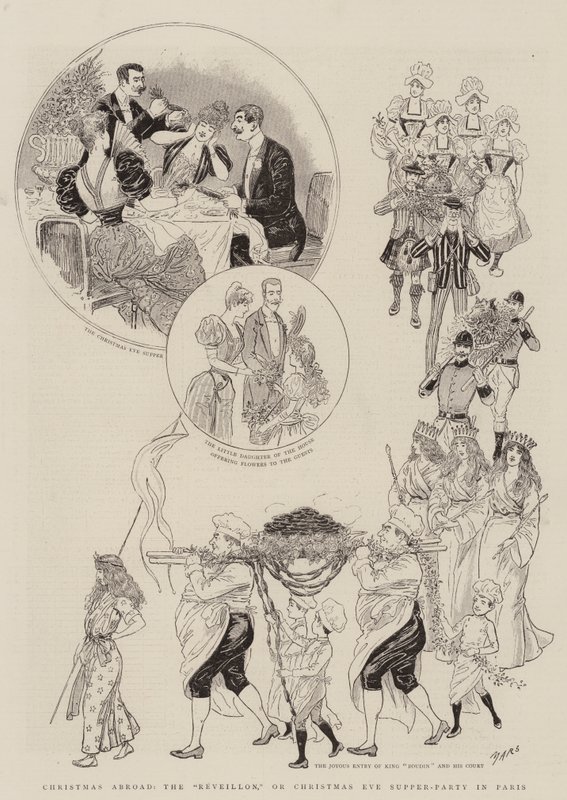 国外的圣诞节，“Reveillon”，或巴黎的平安夜晚餐派对（版画） 作者 法语学校