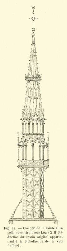 Sainte Chapelle的钟楼，在路易十三下重建，减少了属于巴黎市图书馆的原始绘画 作者 法语学校