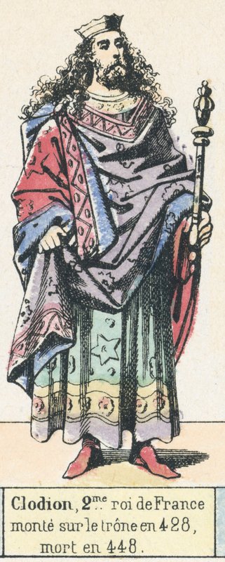 Clodion, 2me roi de France, monte sur le trone en 428, mort en 448 (coloured engraving) 作者 法语学校