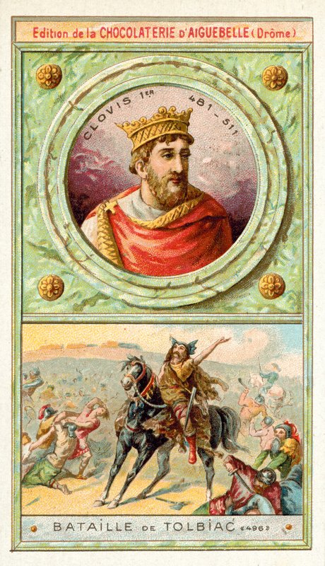 Clovis I at the Battle of Tolbiac, 496 (chromolitho) 作者 法语学校